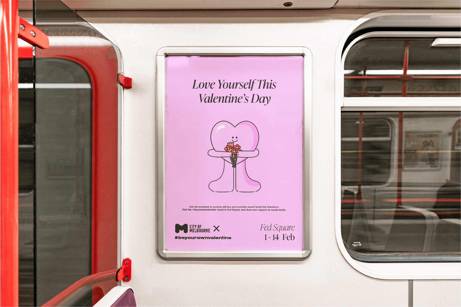 #beyourownvalentine poster in a train