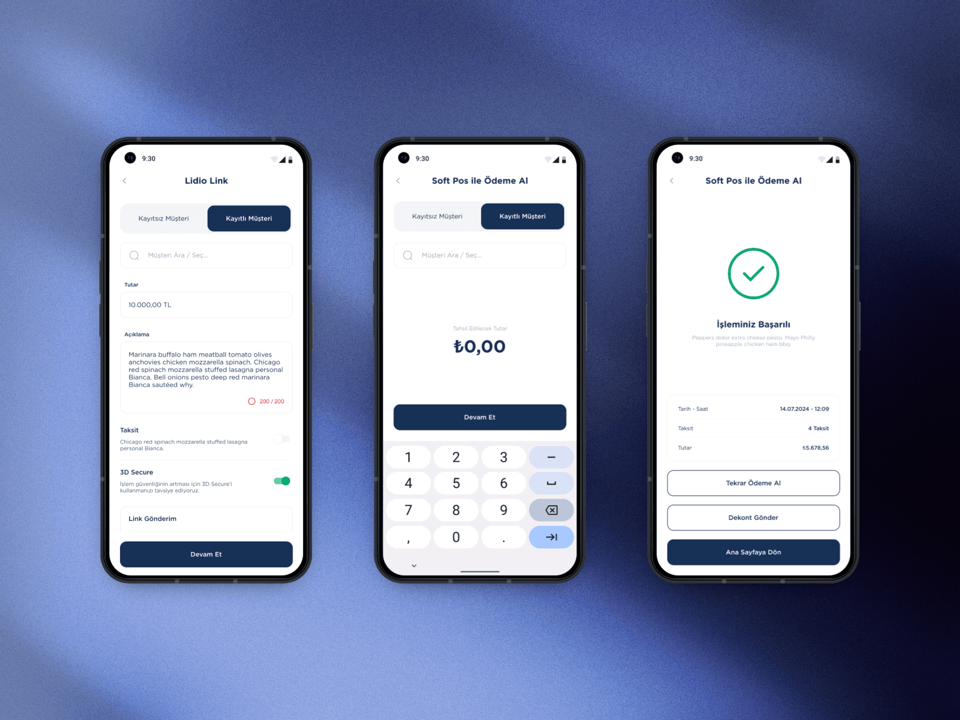 Lidio'nun tasarım çalışmasının bir mockup içerisindeki görseli. Yan yana 3 sayfalık mockup görünüyor.