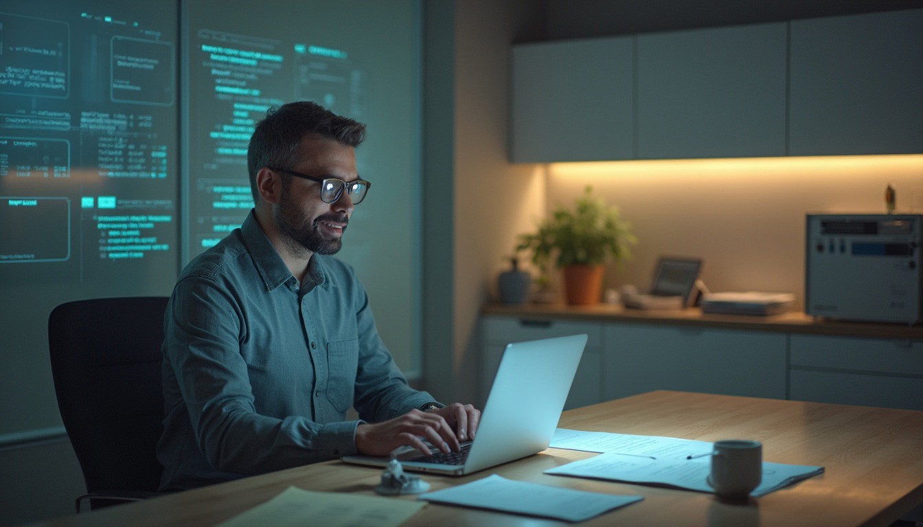 Ein Techniker ist über die Erweiterung eines CMS durch KI erfreut