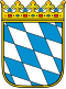 Wappen des Bundeslandes Bayern: Blau-weißes Rautenwappen mit Krone.