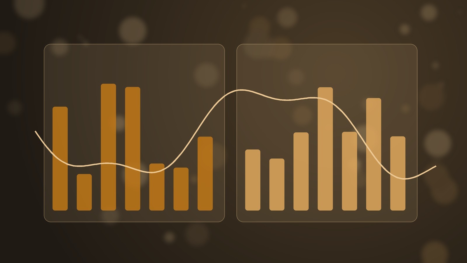 Abstract bar chart and line graph in amber tones on a dark background, suggesting a mass spectrum with m/z peaks