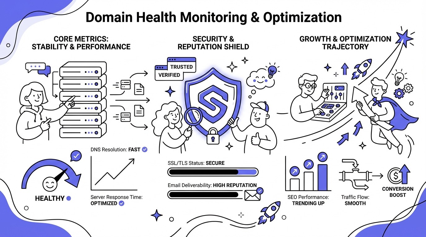 Infographic illustrating An infographic or diagram explaining 'domain healt