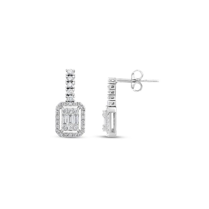 Assos 0.39 Karat Baget Pırlanta 14 Ayar Beyaz Altın Küpe