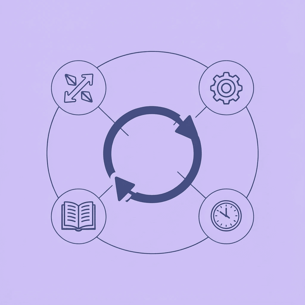 Central hub connected to multiple team icons showing interconnected data flows