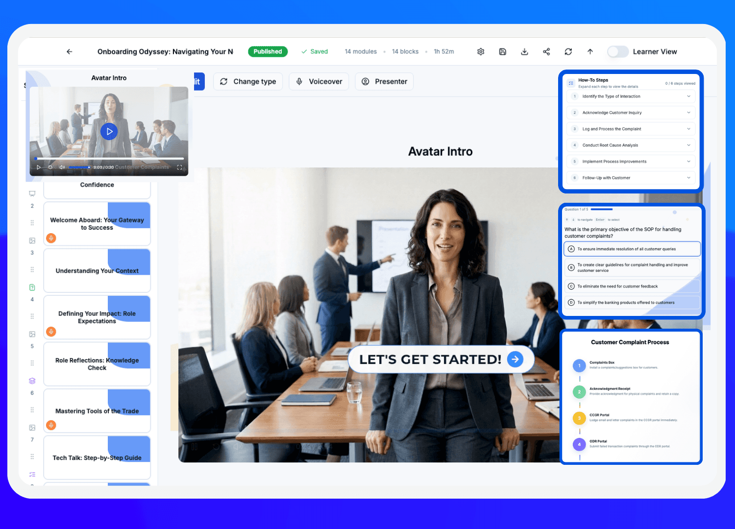 Creator studio for building AI avatar courses