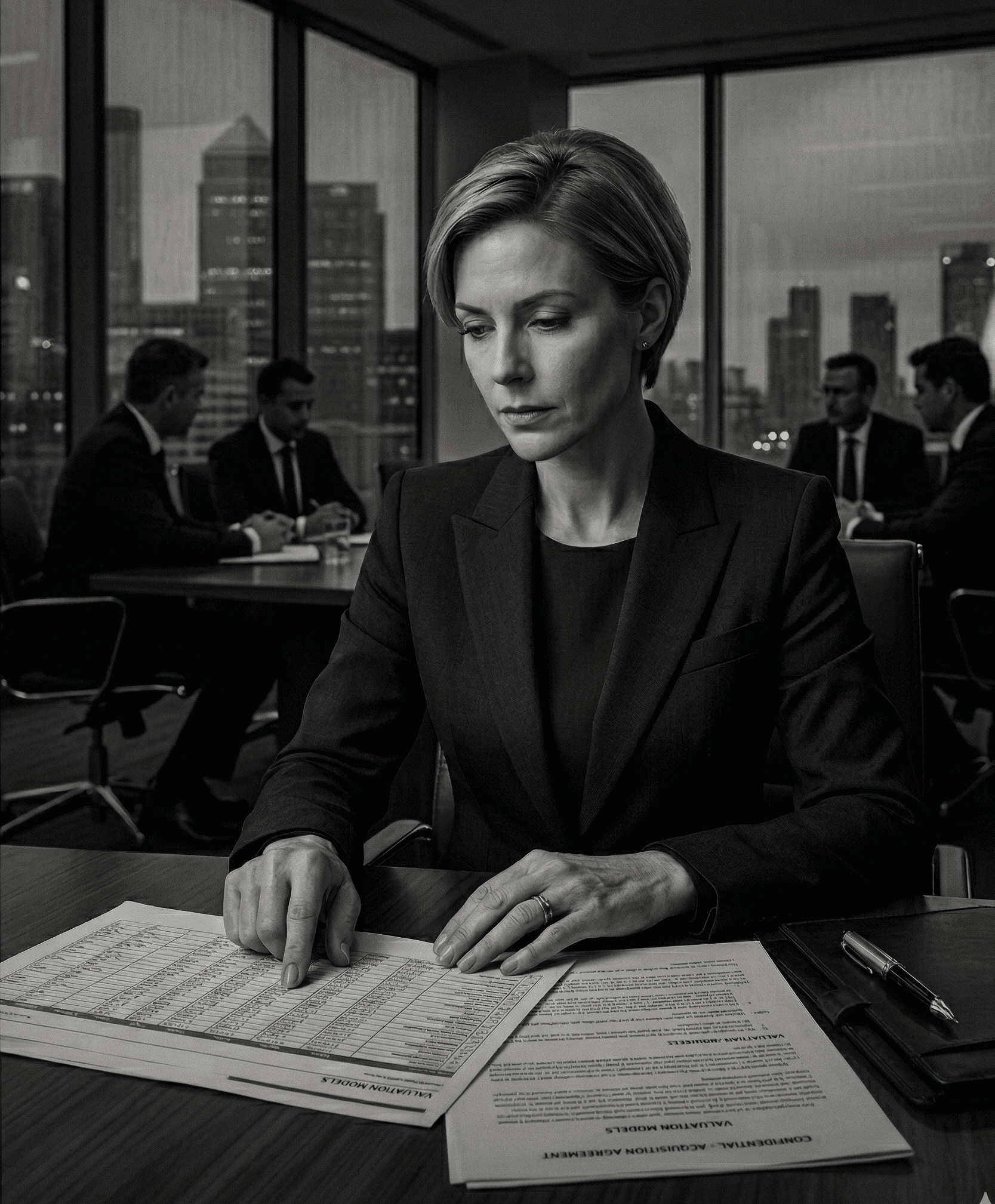 woman sitting around table holding tablet