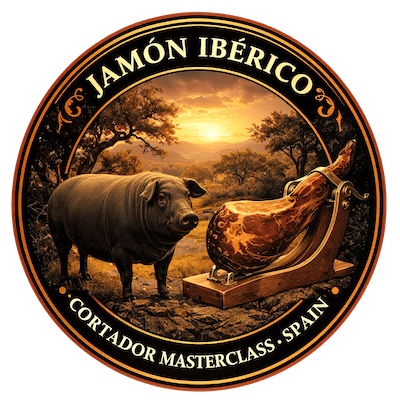 Authentisches Emblem der Cortador Masterclass Spanien mit Ibérico-Schwein und Jamón