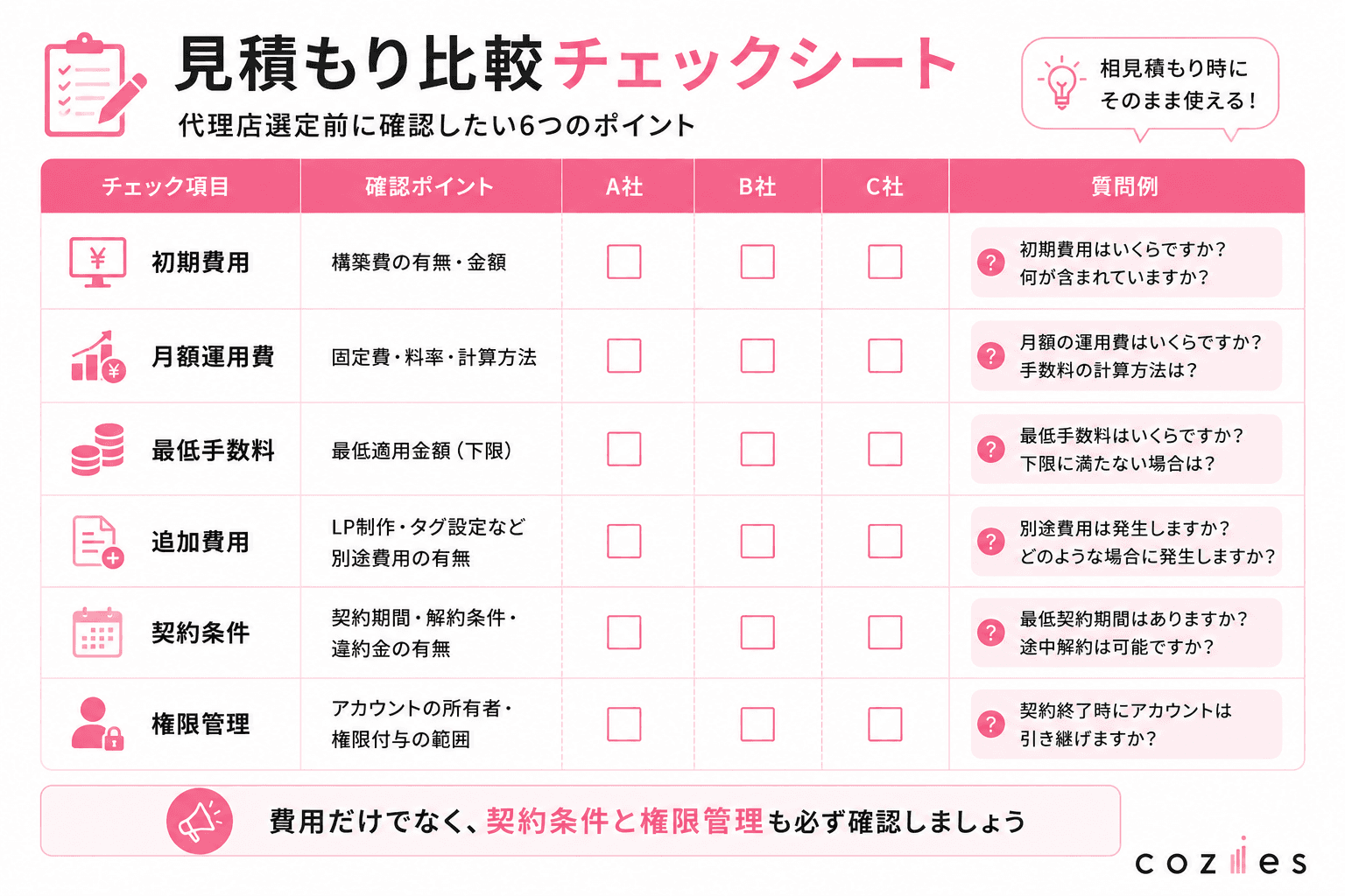 見積もり比較チェックシート