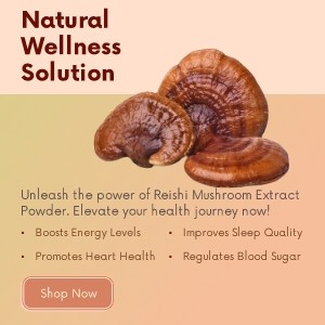 Product banner for reishi mushroom powder generated with Sivi AI