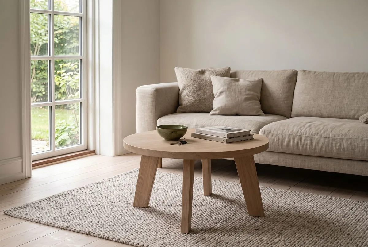 Tern coffee table (white-oiled oak, round) in a room