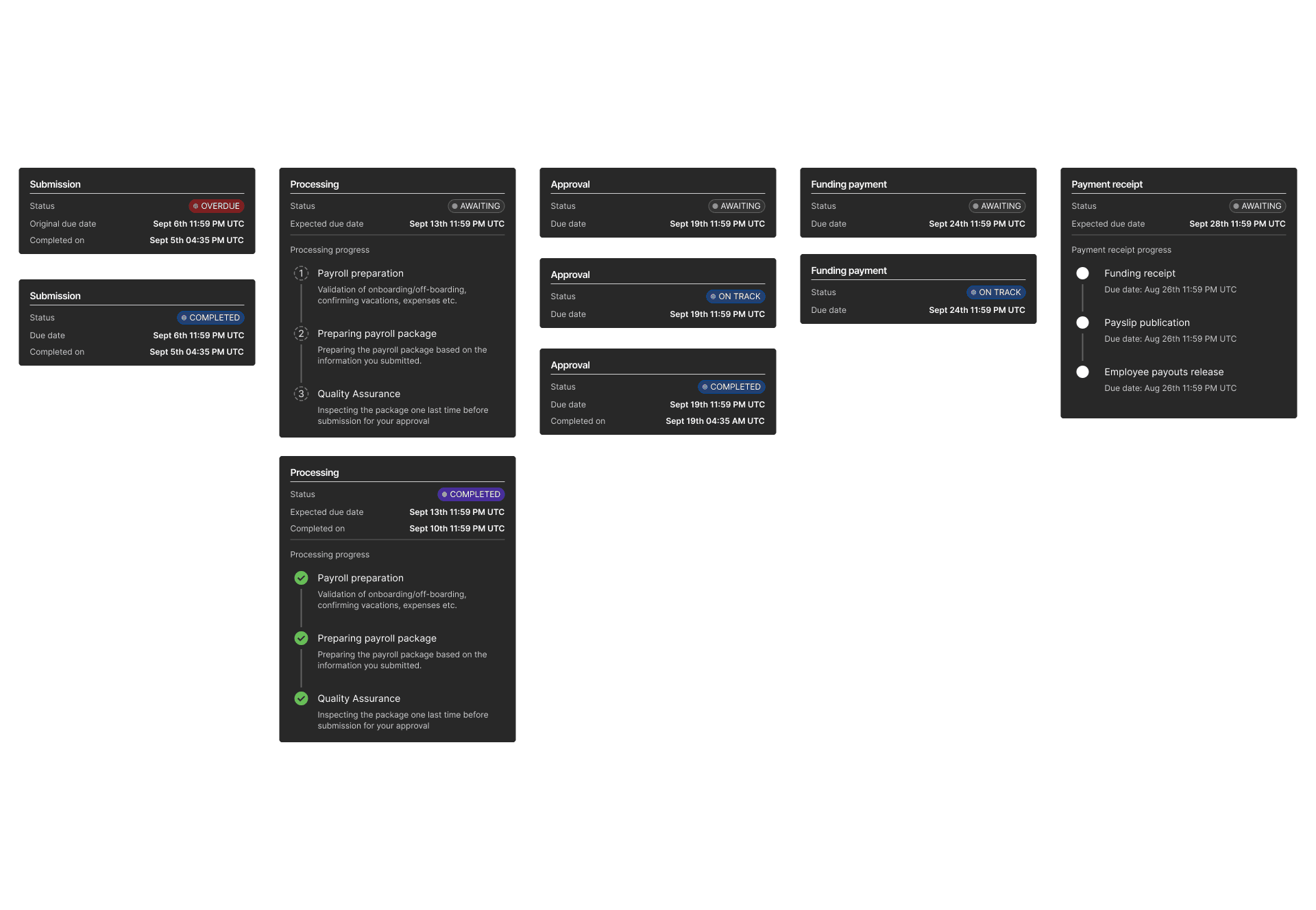 Sample set of tooltip usage to help understand the different states in the service