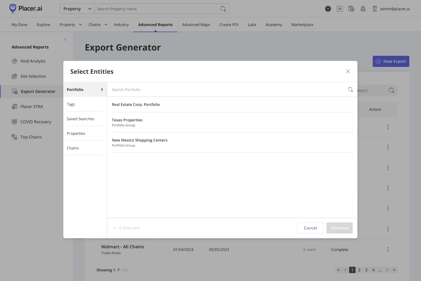 Step 2 in the flow - select the entities