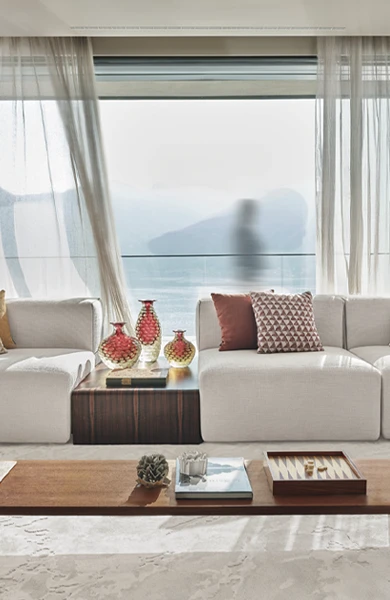 living room in a modern lucury villa in lake como