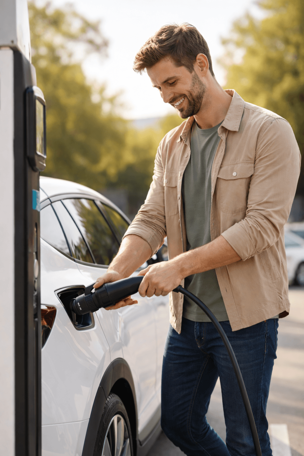 utilisateur chargeant son véhicule électrique