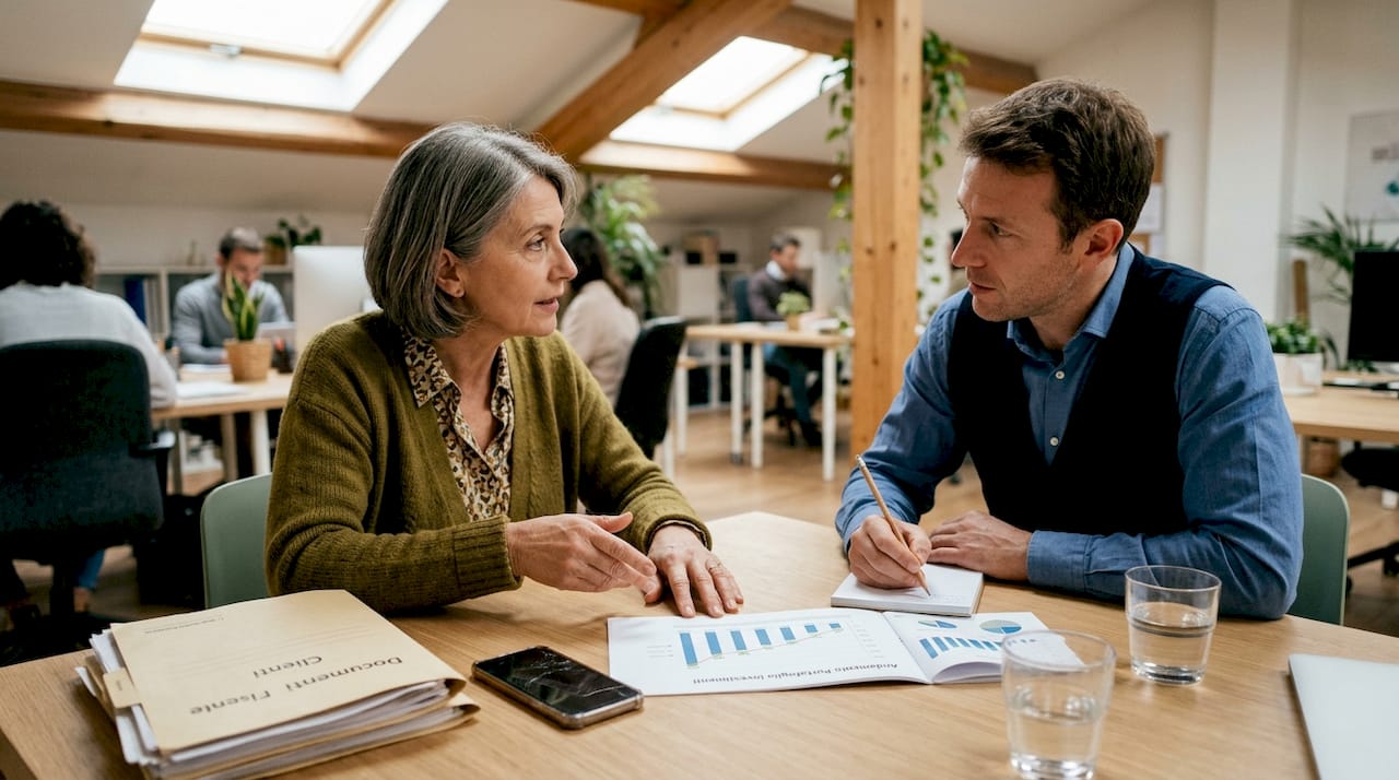 Il cliente e il consulente analizzano insieme le strategie di investimento del portafoglio.