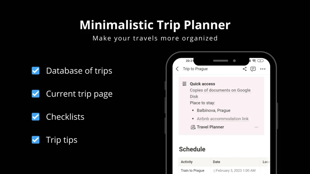 Free Notion Template Minimalist Trip Planner