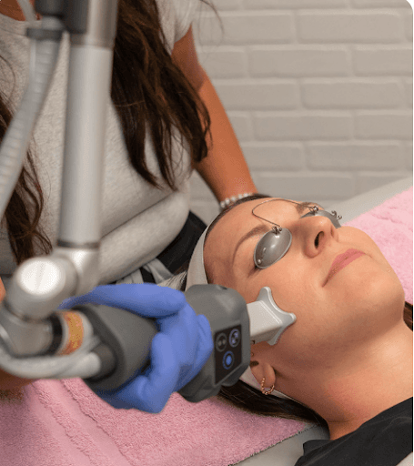 Woman receiving Helix CoolPeel laser skin resurfacing treatment.