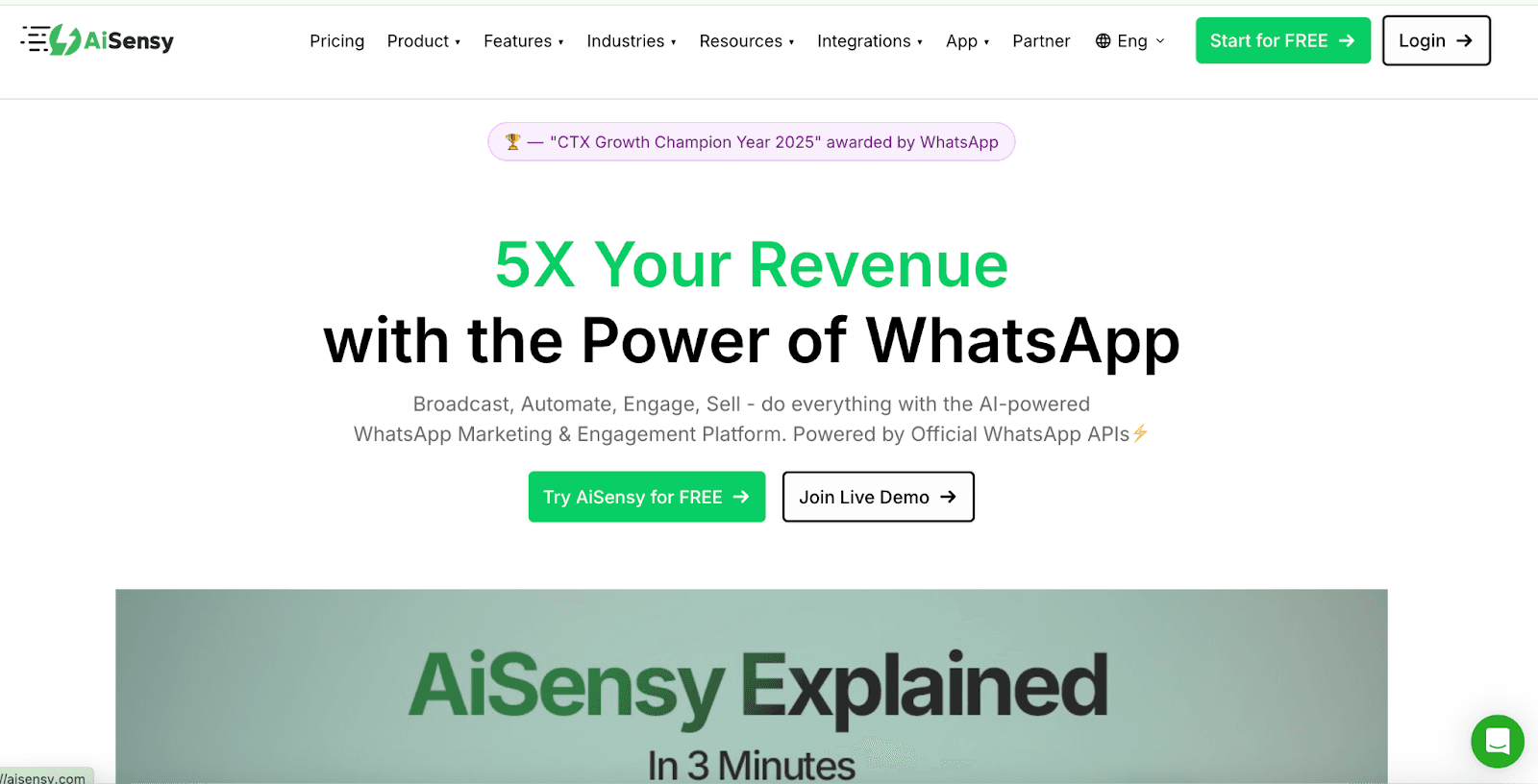 Aisensy homepage