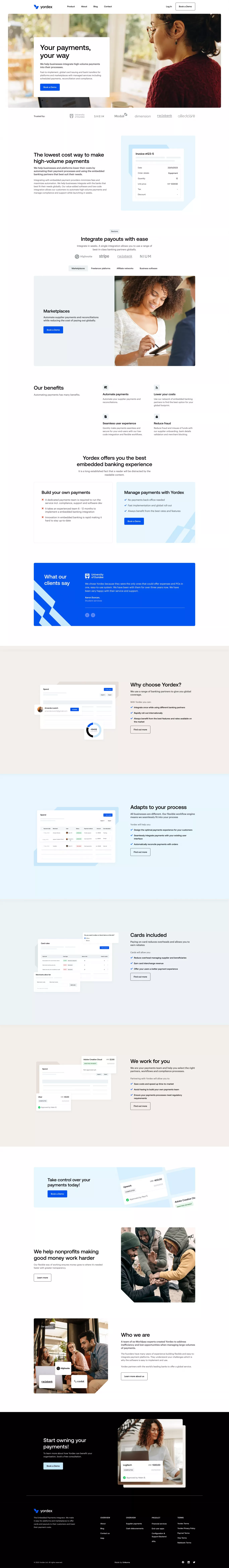 Yordex landing page screenshot showcasing Tech and Finance design