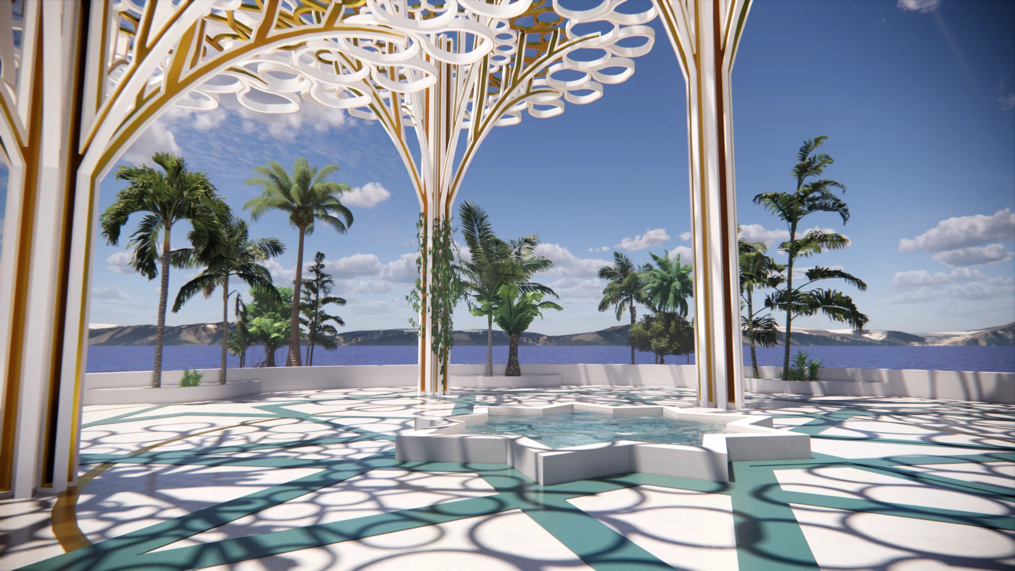 Arabic structures adorned in gold, showcasing intricate designs and architectural beauty.