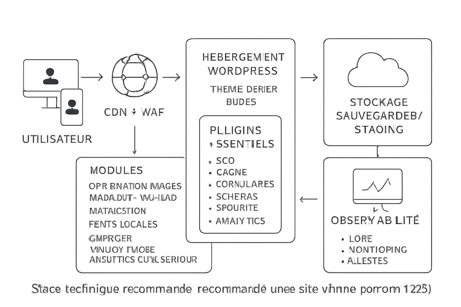 Schéma du stack technique recommandé pour un site vitrine WordPress performant