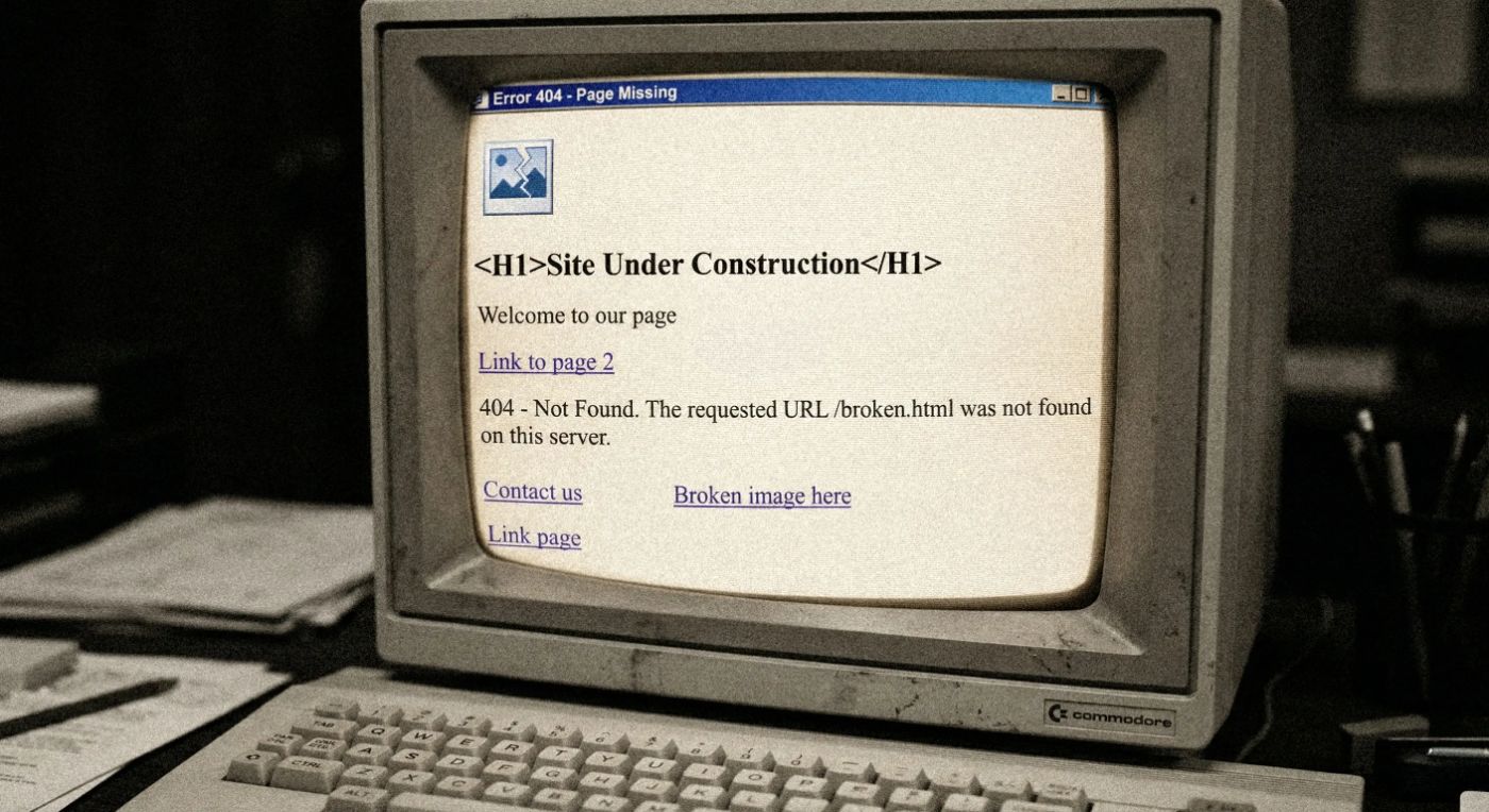 retro computer with broken website