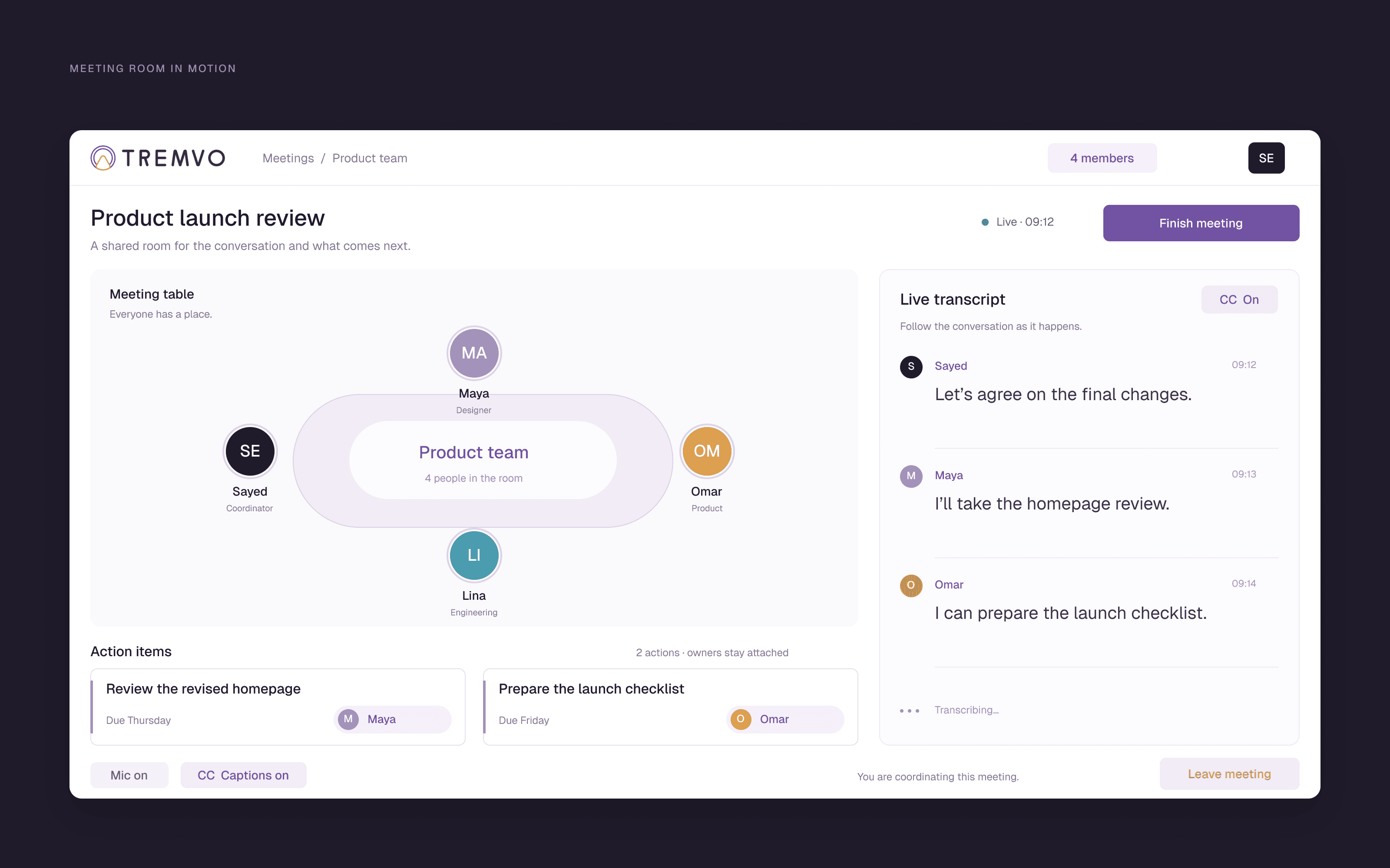 Tremvo — Meeting room · Interaction demo