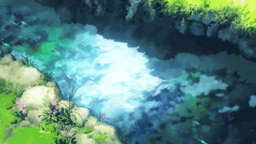 Sparkling Anime River Scene