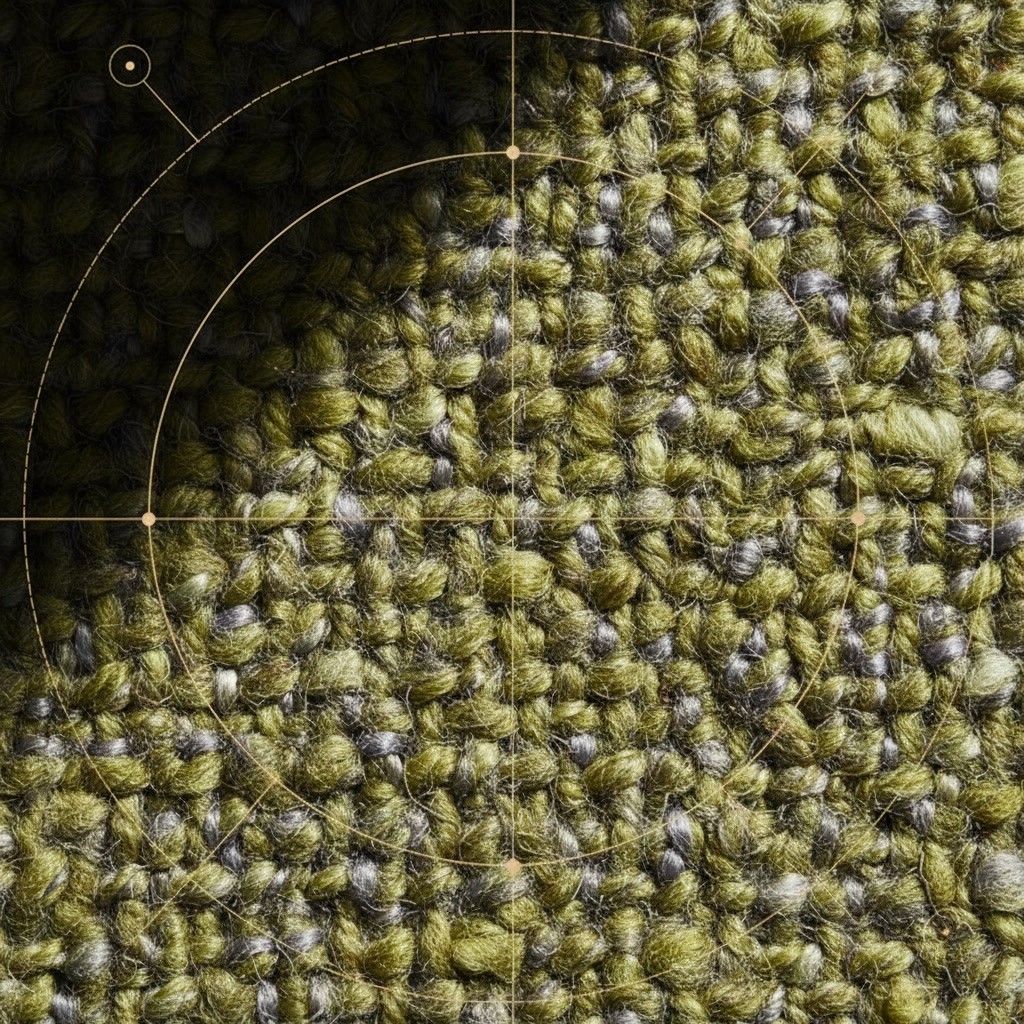 Chartreuse, olive and violet woven wool fibres.