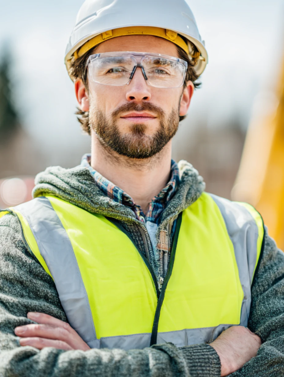 Man wearing hard hat on construction site