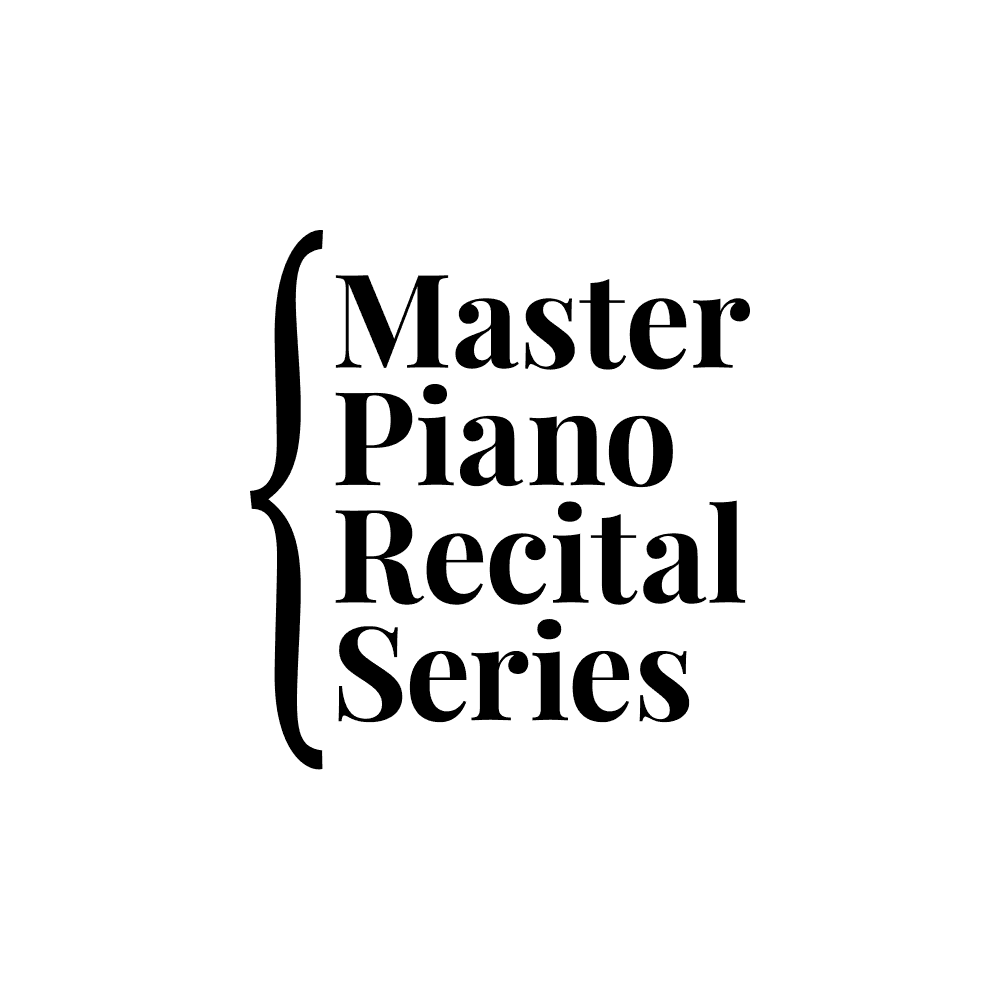 Black Master Piano Recital Series logo, stacked vertically and enclosed in a large curly brace on the left, on a white background.