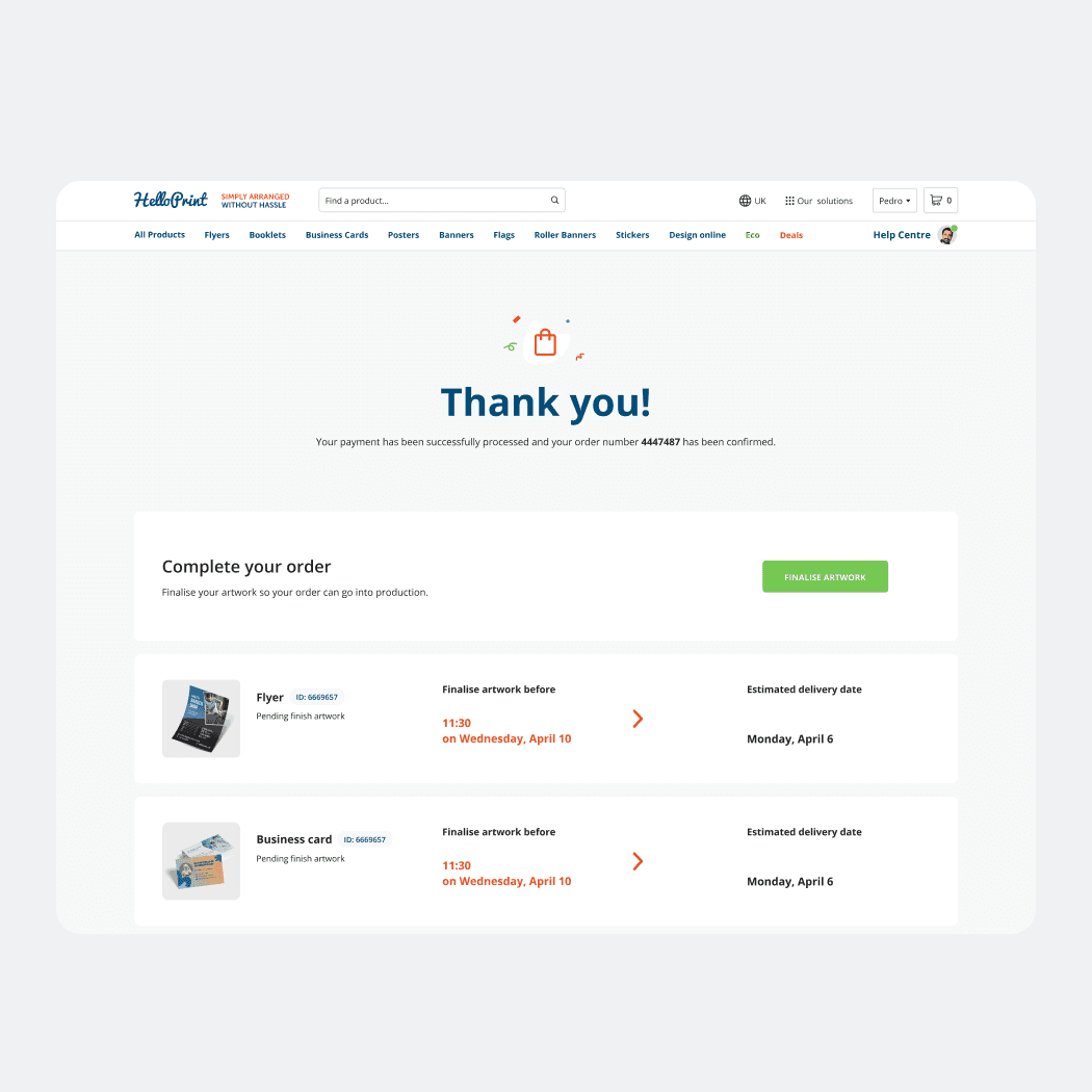 Order confirmation — after