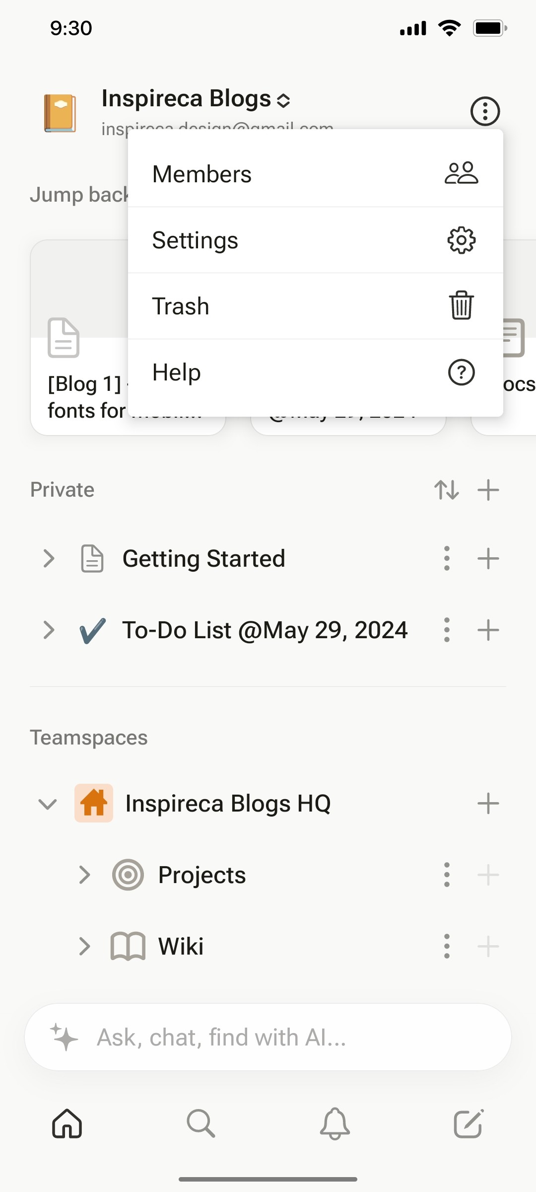 Notion App Account Screen