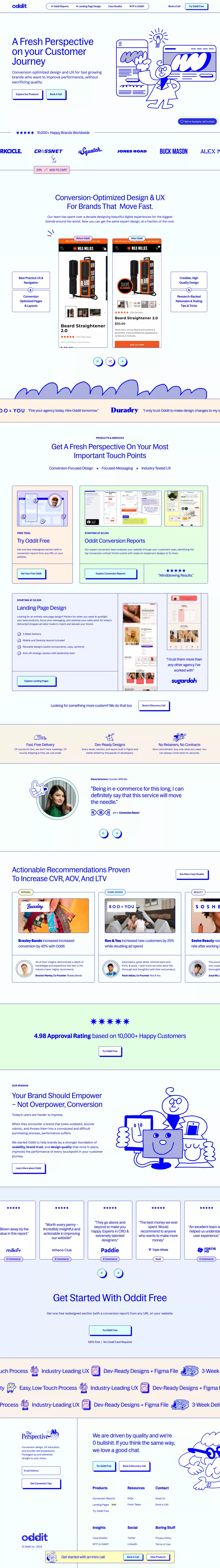Oddit landing page screenshot showcasing Design and Tech design