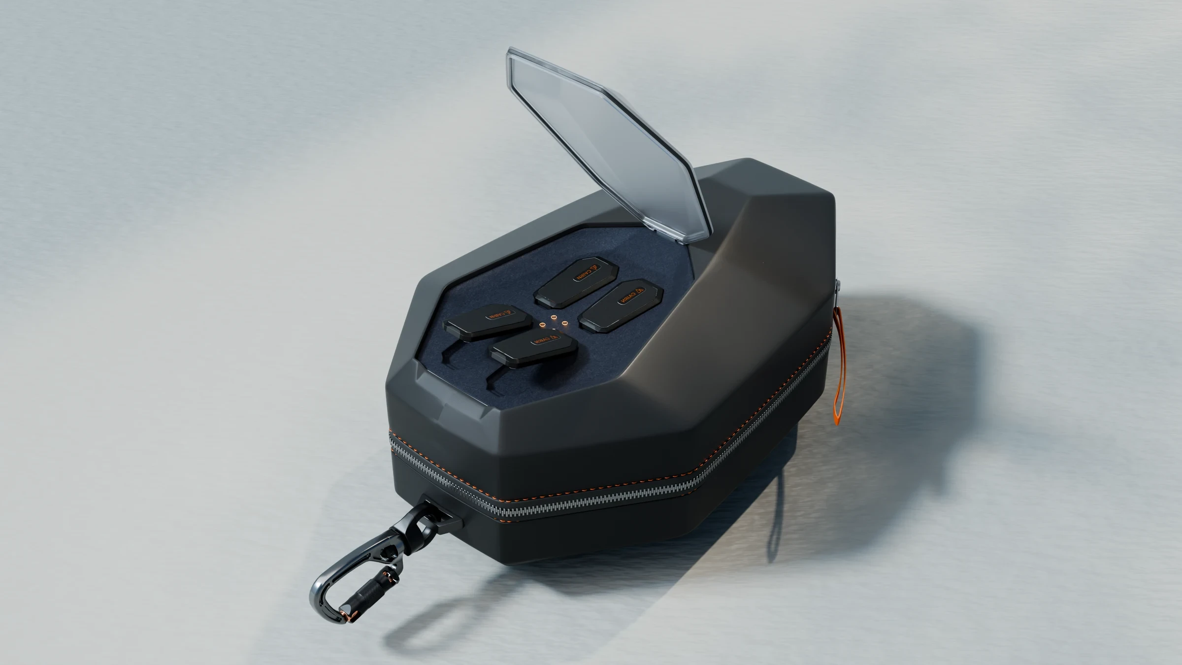 Open Cairn charging dock with four removable battery cells.