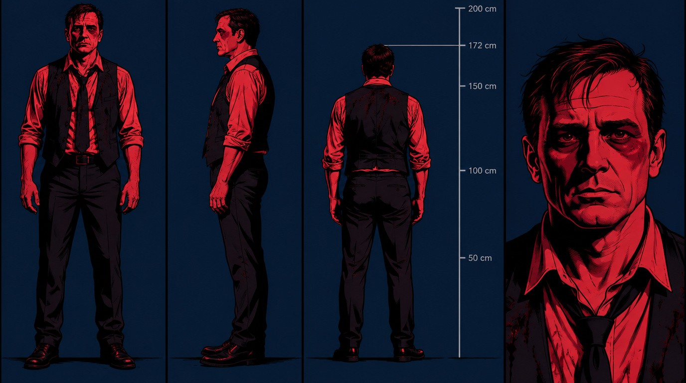 Victor Hale character sheet, a pawnbroker in a loosened tie and stained vest