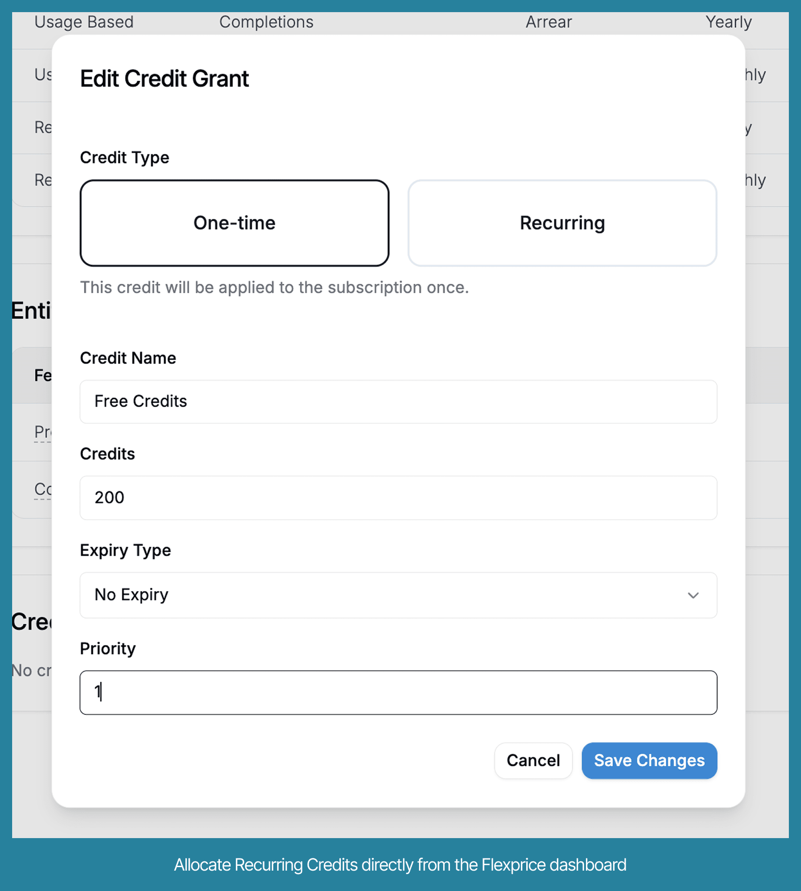 Recurring credits in flexprice