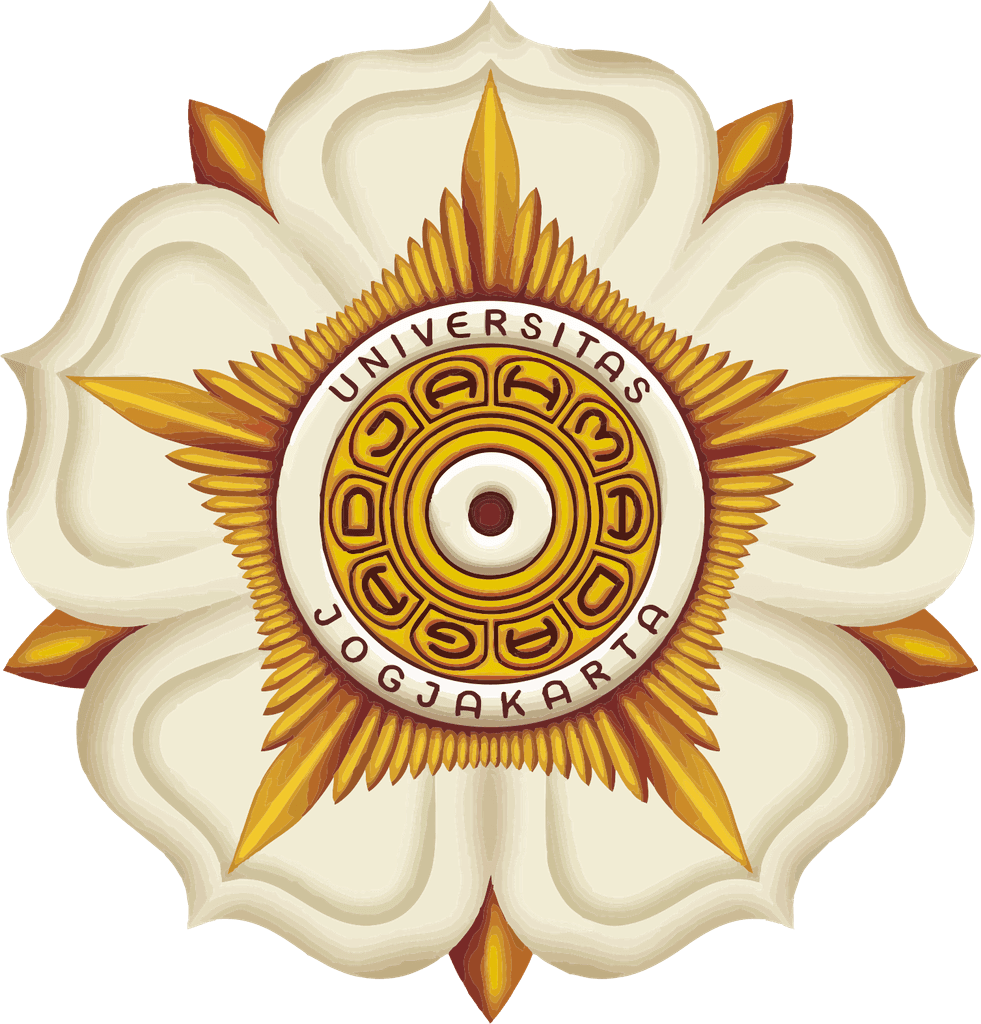 A decorative emblem featuring a central eye surrounded by floral and geometric patterns in warm colors.