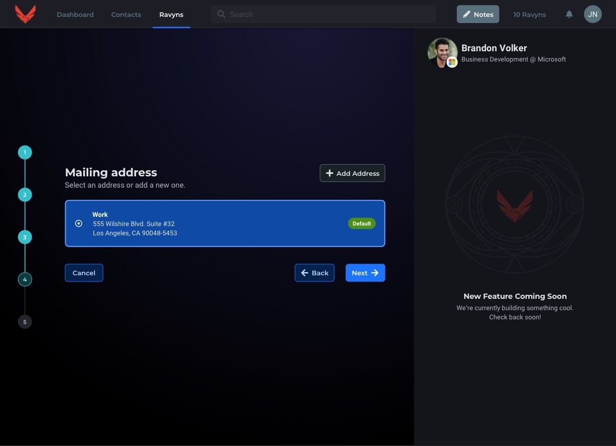 Ravyn wizard address screen