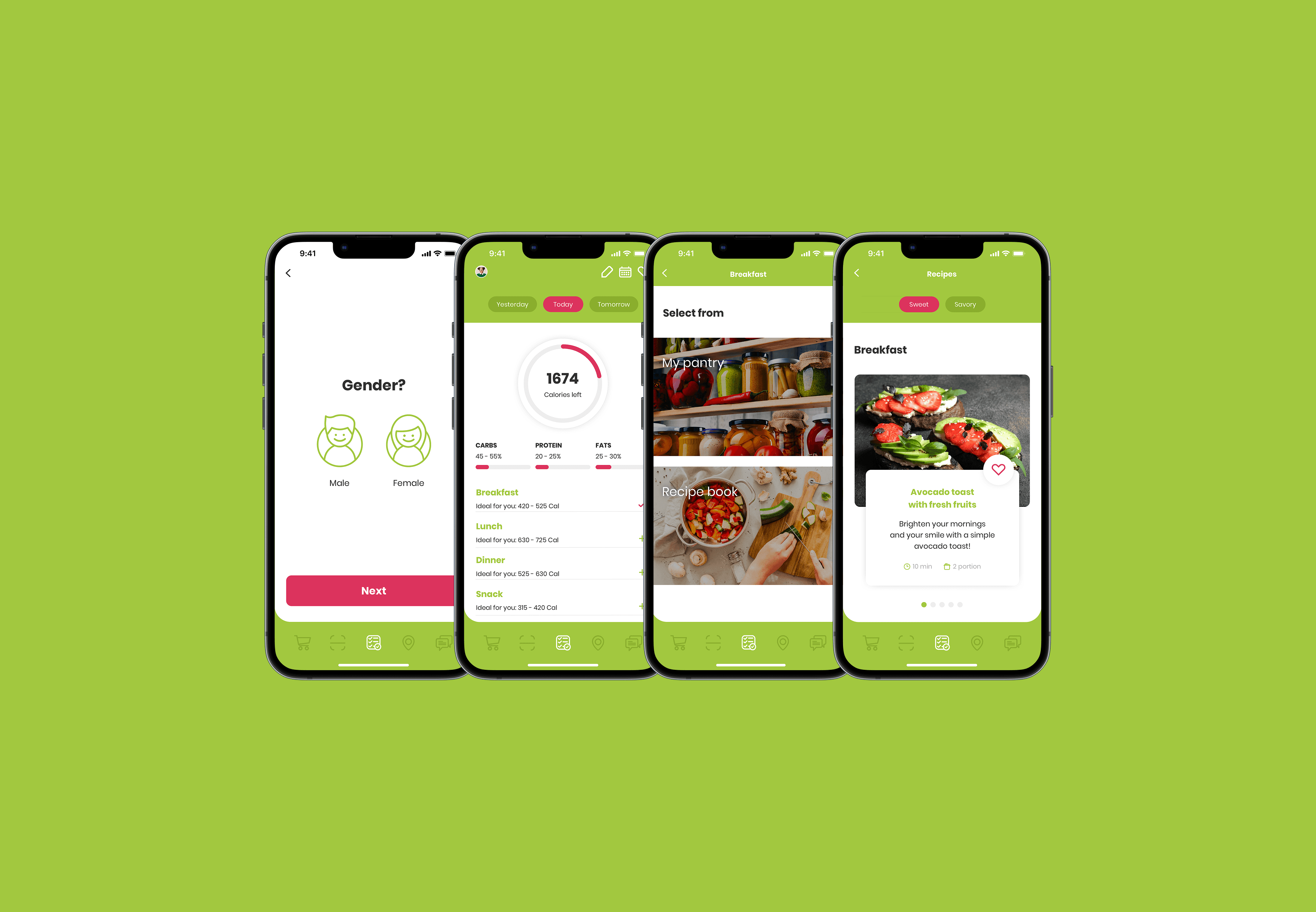 Mockups of a Vegeat's Diet functionality