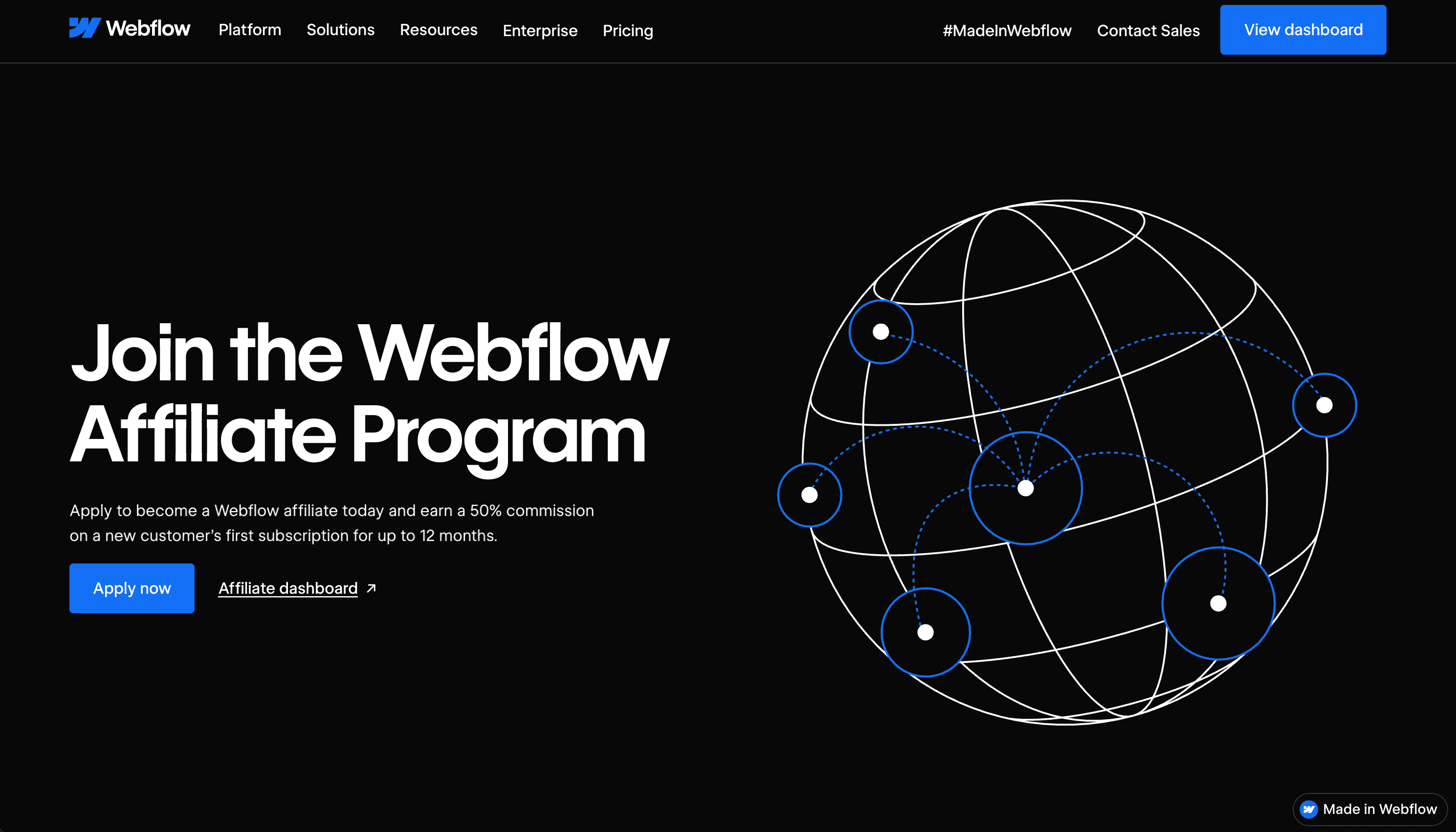 Webflow affiliate program page