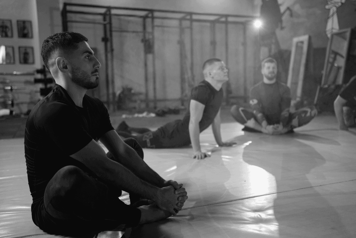 Three wrestlers warming up