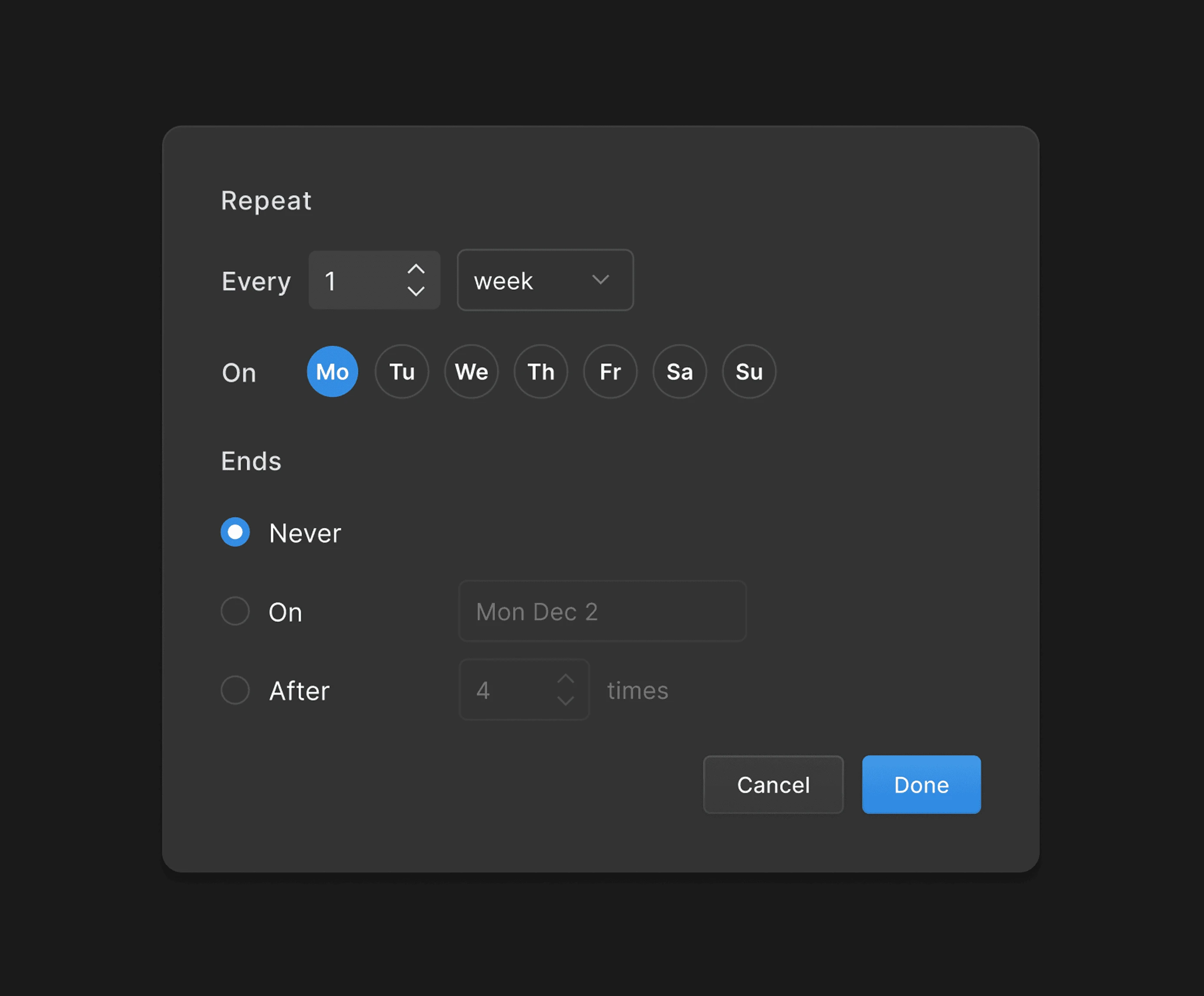 Recurring Schedule Controls