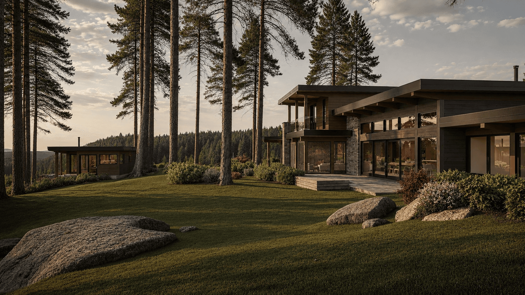 mid-century modern building with brick and wood cladding and clerestory windows
