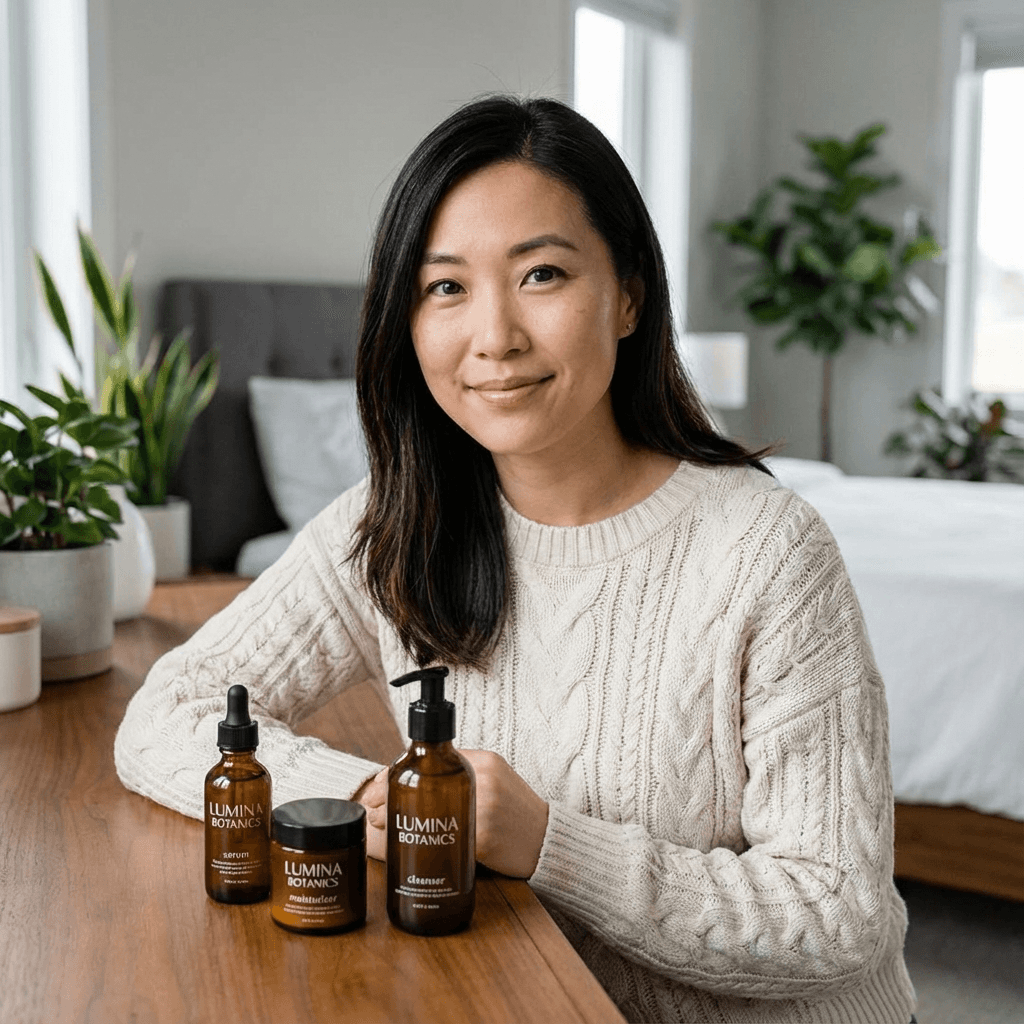 AI model in a skincare product photo made with Caspa AI