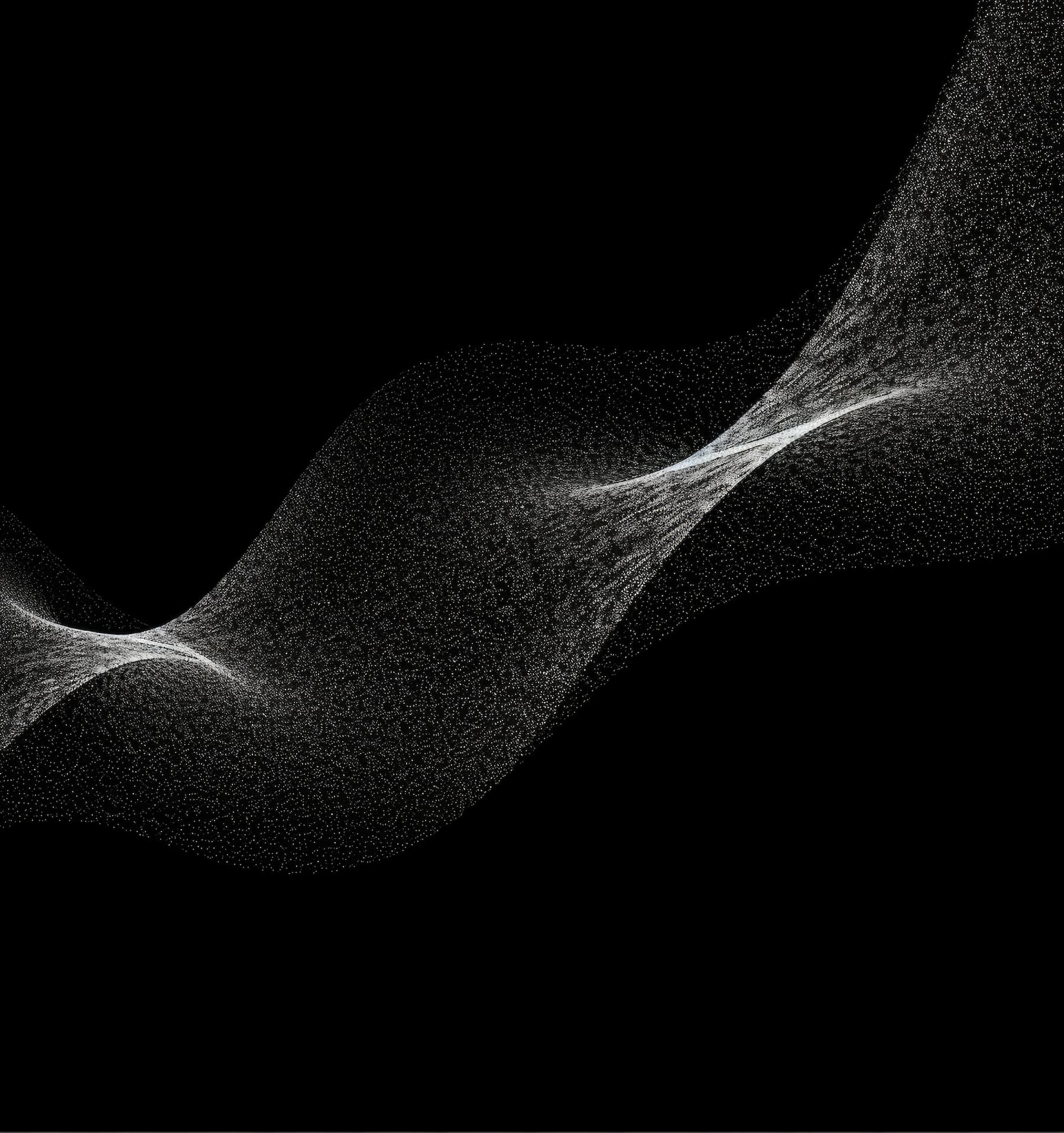 Abstract black and white flowing particle wave.