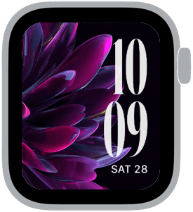 Obsidian Bloom Apple Watch face with iridescent florals on black