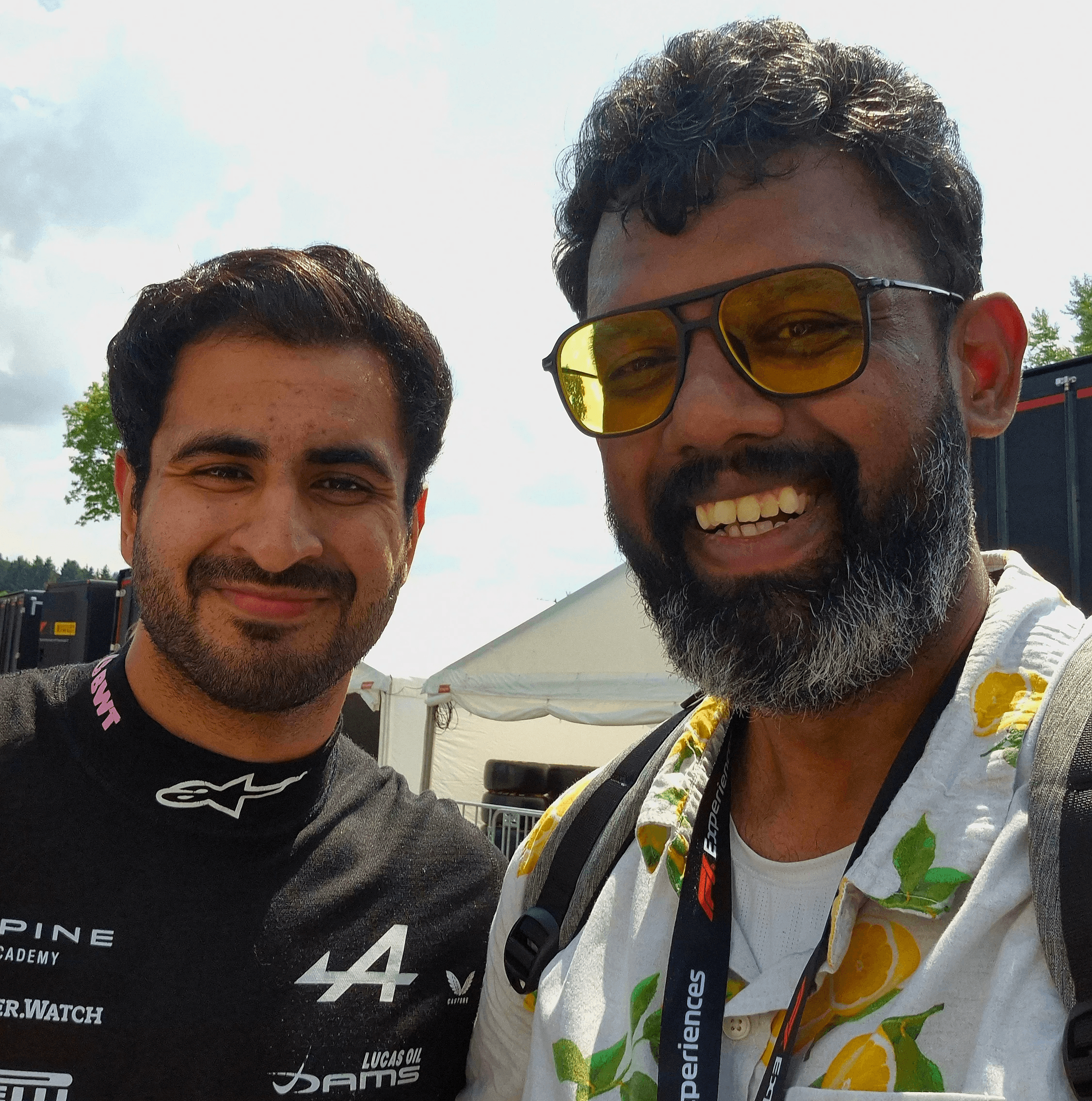 Indian F2 driver Kush Maini with Abhishek