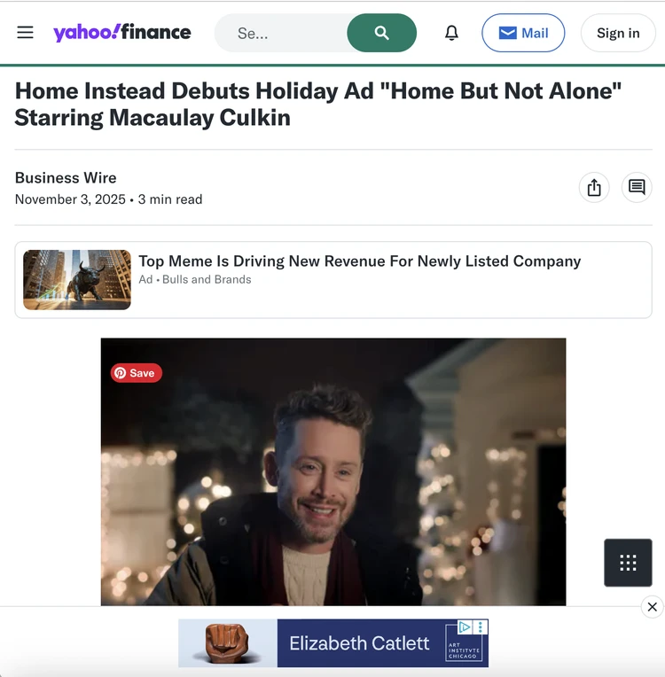 screenshot from a news website yahoo Finance