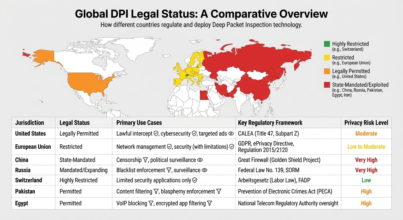 Global Deep Packet Inspection Legal Status and Privacy Risk Comparison